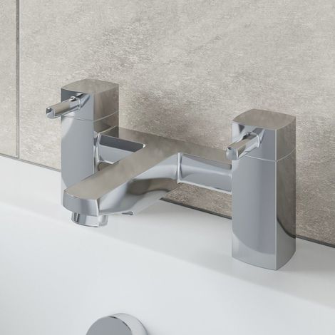 Modern Bathroom Bath Filler Mixer Tap Square Chrome Deck Mounted Lever Handles