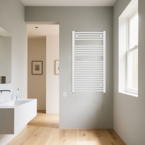 Curved White Electric Heated Towel Rail Manual 1100x600mm 500W (1/5)