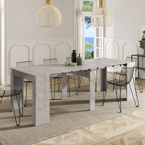 Dmora Konsolentisch Compton, Ausziehbarer Esstisch, Tisch mit Mehrzweckverlängerungen, die auf bis zu 10 Sitzplätze erweitert werden können, cm 51/237x90h78, Beton (1/5)