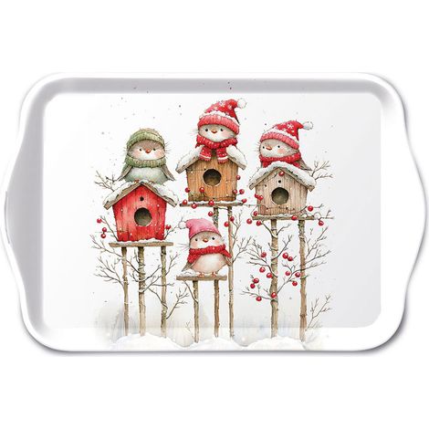 Mini-plateau en mélamine oiseaux et nichoirs de Noël (1/2)