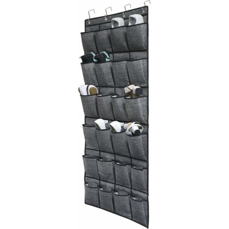Rangement des Chaussures à Suspendre Derrière de Porte - Chaussures étagère 24 Poches, Suspendre Organiseur, Stockage de Chaussures, Noir Tissu en Lin (1/5)
