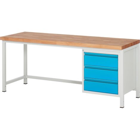 STIER Höhenverstellbare Werkbank Premium mit 3 Schubladen BxTxH 2000x700x840-1040mm RAL 7035 / RAL 5012 (1/5)