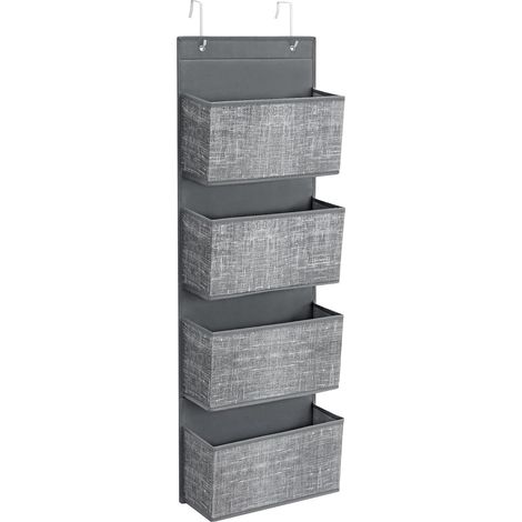Rangement Suspendu, Étagère Suspendue Tissu, avec 4 Pochettes, pour Porte, Chambre, Bureau, Armoire, 33,5 x 12 x 100 cm, Gris Chiné RDH004G11 (1/5)