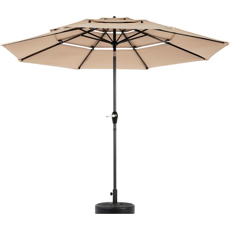 Ombrellone da patio in alluminio a 3 livelli 10 piedi beige cachi senza base (1/5)