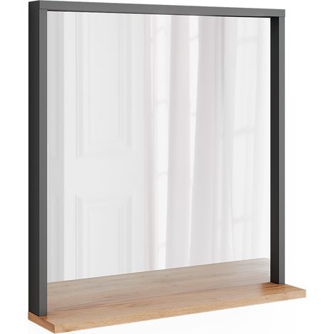 Espejo de pared Orlando, Antracita/roble dorado, 57 x 60 cm con espejo, Vicco