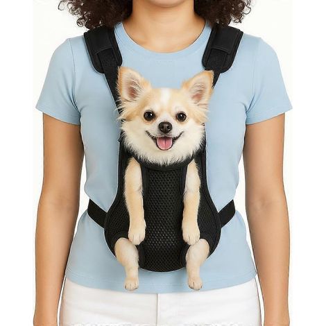Sac à dos de transport ventral ajustable Inspack pour chien et chat, pattes libres, souple et aéré, adapté aux chiots et chiens taille moyenne, noir (1/5)