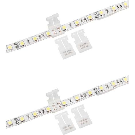 4x Connecteur rapide double droit à 2 broches pour ruban LED blanc 12V 24V Clip Fixation Raccord Accessoire Finition Eclairage Placard Dressing, pour ruban 10mm