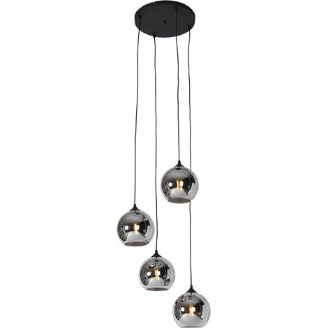 QAZQA Lampada a sospensione wallace - Art déco - Vetro,Acciaio - Grigio/Nero - Tondo E27 Max. 4 x 7 Watt
