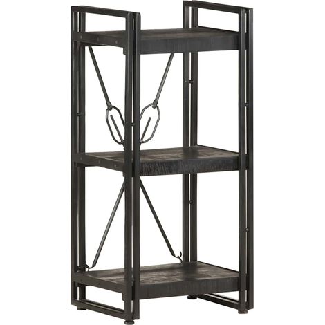 Bibliothèque à 3 niveaux Étagère de Rangement - pour Bureau Salon Chambre Cuisine Noir 40x30x80 cm Bois de manguier BV870066 - BonneVie (1/5)