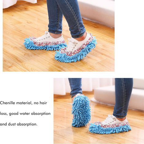 Chaussons de nettoyage en chenille, lavables, antidérapants, lot de 1 paire, dentelle, lavables, housses amovibles, rose. (1/5)