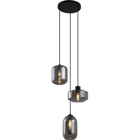 QAZQA Moderno Lámpara colgante moderna negra con cristal ahumado de 3 luces - Sheena Metálica /Vidrio Redonda Adecuado para LED Max. 3 x 15 Watt