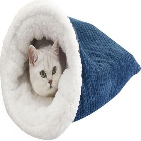 Sac de couchage pour chat avec sac de transport - 50x47 Cm - 1 pièce - chaud polaire intérieur - bleu pour chats et petits (1/5)