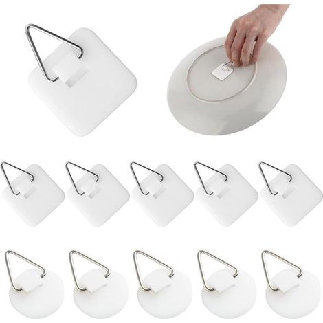 Lot de 10 crochets muraux autocollants KZQ, pour cadres photo, œuvres d'art, panneaux, fixation sans perçage et panneaux autocollants ultra-résistants, pour la décoration intérieure (1/5)
