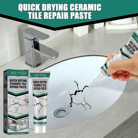 Pâte de réparation pour carrelage 100 ml, pour réparer les fissures de carrelage en céramique, adhésif à séchage rapide, pour marbre, baignoire et toilettes (neuf). (1/5)