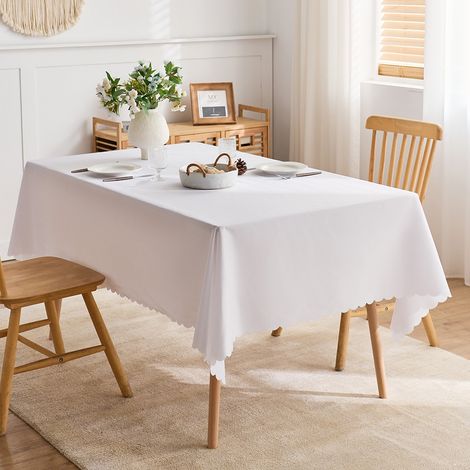 Nappe rectangulaire blanche 140300cm nappe lavable nappe décorative infroissable adaptée aux fêtes de restauration, mariages et camping (1/5)