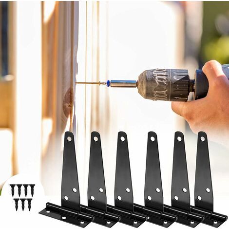 Cerniera per porta ad alta resistenza, 6 pezzi, cerniera per porta da 6 pollici, cerniera a T nera, cerniera per porta in ferro, cerniera per porta ad alta resistenza per porte, finestre e capannoni (1/4)