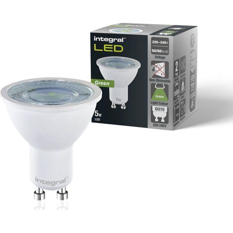 Integral Ampoule LED couleur VERT GU10 x2-5W (équivalent 50W), angle de rayonnement 40° - Pour les étalages, les restaurants, les hôtels, les jardins, la décoration et l'éclairage d'ambiance. (1/5)