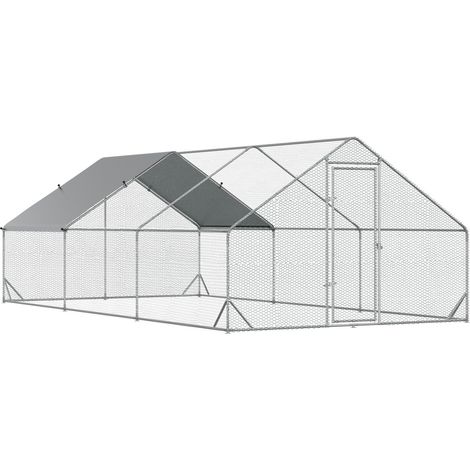 Enclos extérieur XXL pour poules, lapins et canards, 3 x 6 x 2 m, structure en acier galvanisé avec toiture et porte verrouillable (1/5)