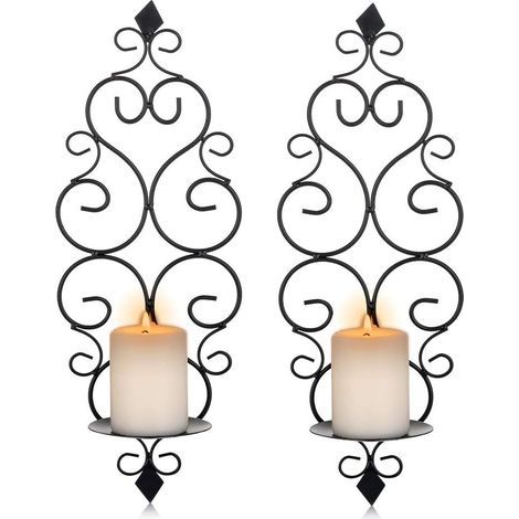 Set di 2 Portacandele da Parete in Metallo, Porta Candele Murale per Camera da Letto, Bagno e Soggiorno, Decorazione Nero (1/5)