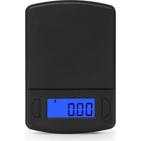 Mini balance numérique de précision noire (0,01 g à 500 g) – Format de poche, alimentée par batterie, avec écran rétroéclairé bleu, pour grains de café, épices et bijoux (1/4)