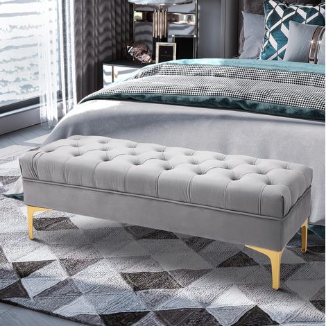 chaise banc tabouret 118x45x42 cm bois gris clair OKMYHOME (1/5)