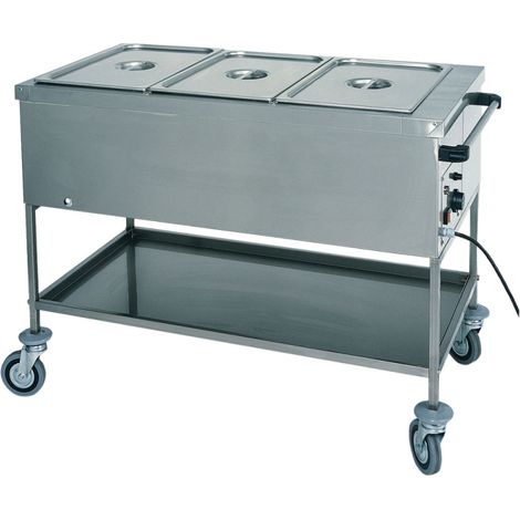Chariot bain-marie avec étagère inférieur, 3x GN 1/1 h 200 mm, 1 température 1170x650x850 mm - VIRTUS
