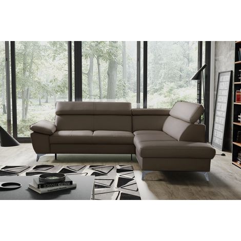 Canapé d'angle convertible en cuir italien de luxe 5 places WARREN II, avec coffre, taupe, angle droit (1/4)