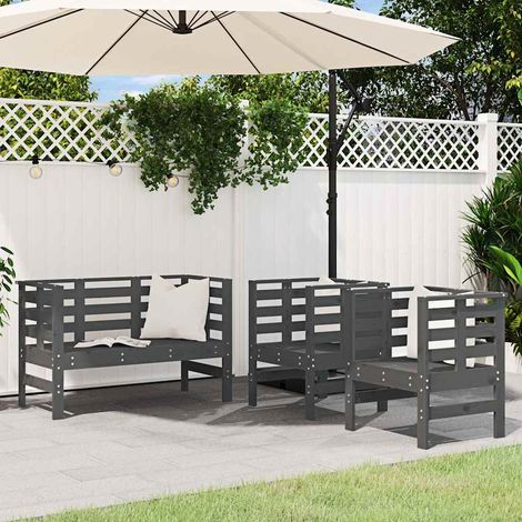 vidaXL Juego de muebles de jardín 3 pzas madera maciza de pino gris (1/5)