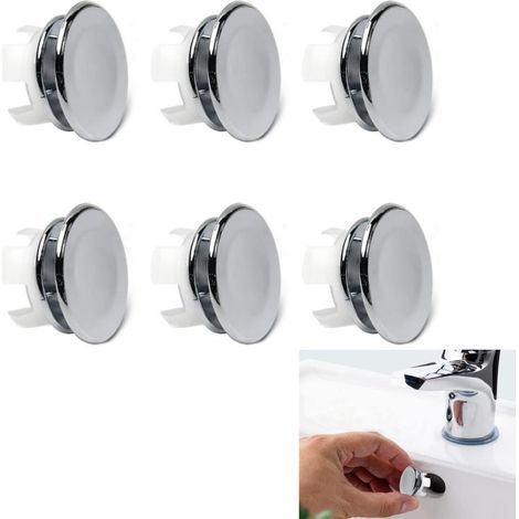 Bouchon de trop-plein pour évier de cuisine et lavabo de salle de bain, 6 pièces, anneau double étanche, insertion ronde, finition argentée (1/5)
