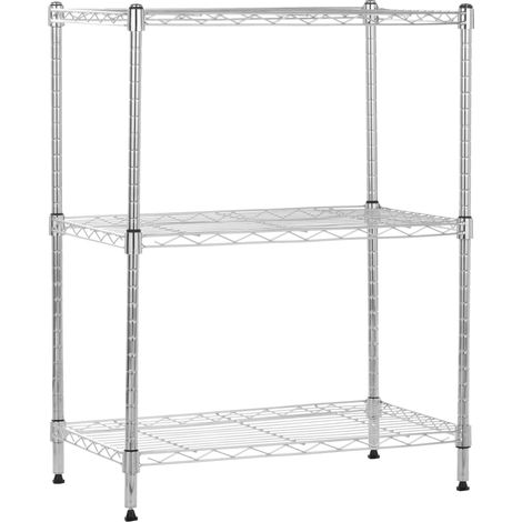 Étagère à 3 tablettes étroites réglables en hauteur avec pieds de nivellement, charge max. 453 kg, Chromé, 76.2 x 34 x 58.9 cm (l x L x H) (1/5)