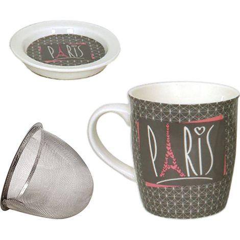 Mug gris Paris avec infuseur pour le thé