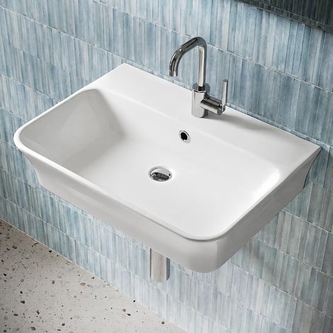 Wall-Mounted Ceramic Washbasin, Rectangular Basin 55.5 x 41 cm (1/5)
