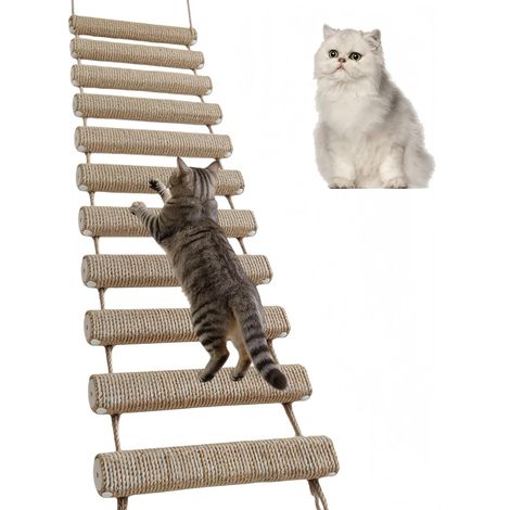 Échelle pour Chat, Pont-échelle Mural pour Chaton Structure d'escalade en Corde de Sisal Arbre a Chat Mural Cadre d'escalade Meubles pour Animaux de Compagnie (Kaki, 150 cm, 1) (1/5)
