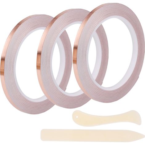 Kupferfolien-Klebeband – 3 Rollen – 60 Meter Gesamtlänge – elektrisch leitfähig – für Buntglasarbeiten und EMI-Reparaturen – Breite 6,3 mm (1/5)