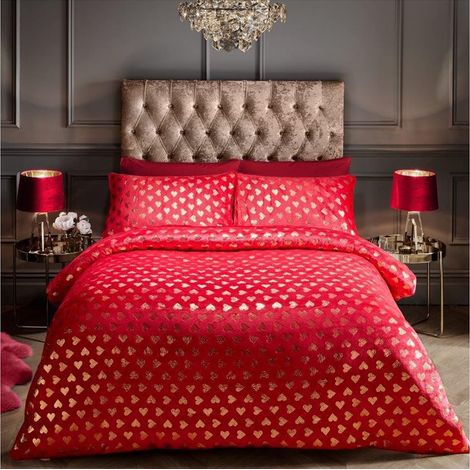 Parure de lit réversible en Polaire avec Housse de Couette et taies d'oreiller, pour lit Double, Rouge foncé (1/5)