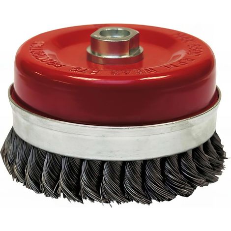 Brosse conique pour meuleuse fil acier torsadé 0,50 mm D. 100 mm M14 pour métal - Décapage extra dur - 530.100