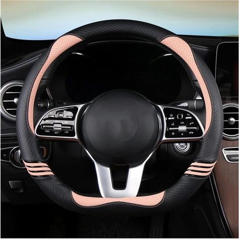 Housse de volant en cuir et fibre de carbone, compatible avec les modèles Mercedes-Benz, AMG, AC, CLA, E, GLA, GLC, GLE, SB et CLS (rose D). (1/5)