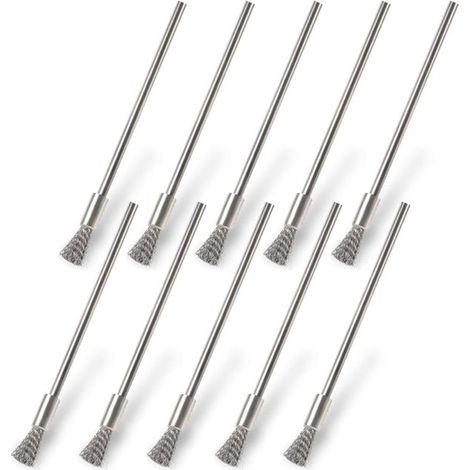 10er-Packung Edelstahl-Bohrdrahtbürsten, kleine 3-mm-Drahtbürsten, zum Bohren und Reinigen. (1/4)