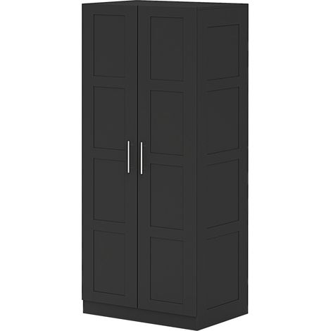 Double Panel Door Wardrobe, Shelves - Black (1/5)
