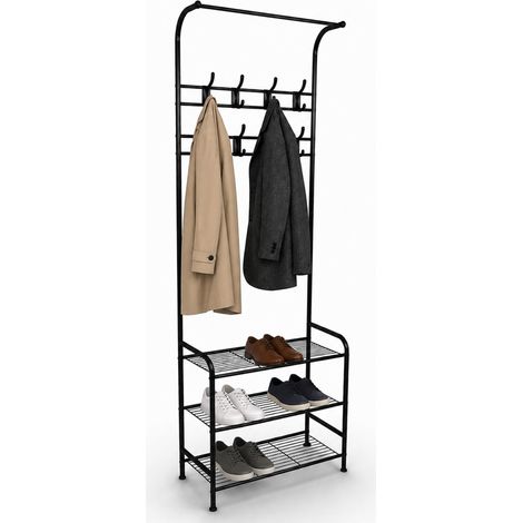 Oypla Coat Umbrella Stand Hat Shoe Rack Heavy Duty All Metal Black (1/5)