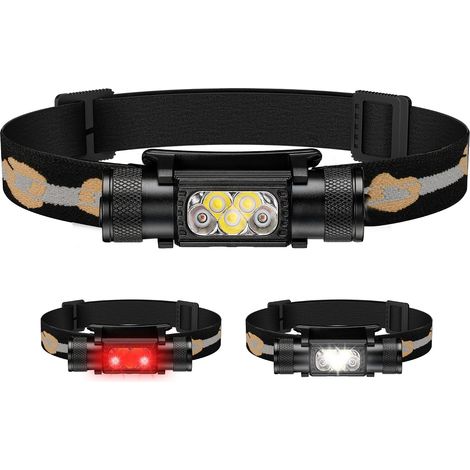 Lampe frontale rouge rechargeable LED super lumineuse 2322 lumens, haute IRC LED avec 15 modes de luminosité pour la randonnée, la course, le travail, la pêche (1/5)