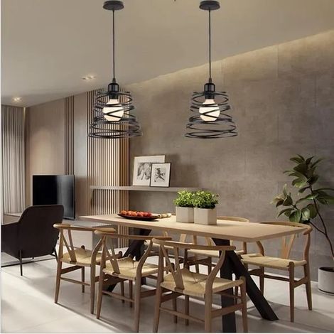 2x Industriel Suspension Luminaire Rétro Lustre Plafonnier Vintage Noir pour Restaurant Salon (1/4)