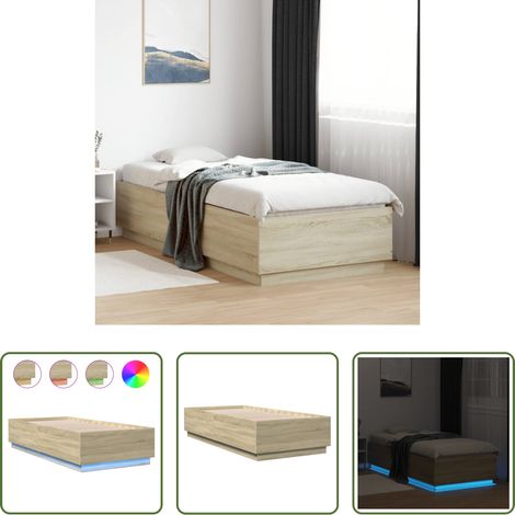LED-Leuchten - Bettgestell mit LED Sonoma-Eiche 90x200 cm Holzwerkstoff (1/5)