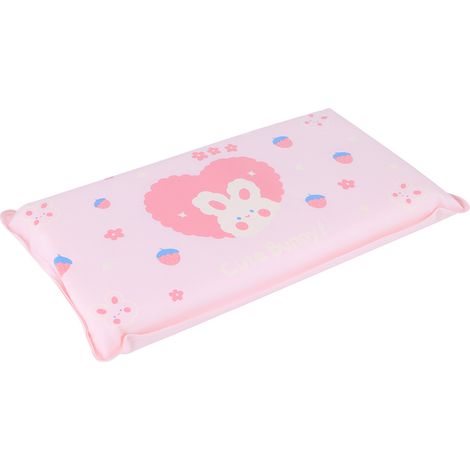 Faltbares, kühlendes Eiskristallkissen, Schlafkissen für Kinder und Erwachsene, Erdbeerhasenmuster, rosa Hintergrund (1/5)