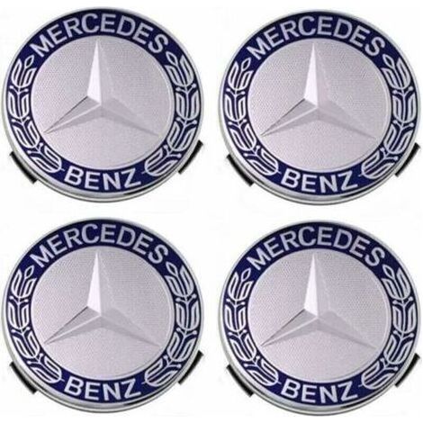 Lot de 4 cache-moyeux compatibles avec Mercedes Benz 75 mm - Bleu, (1/4)