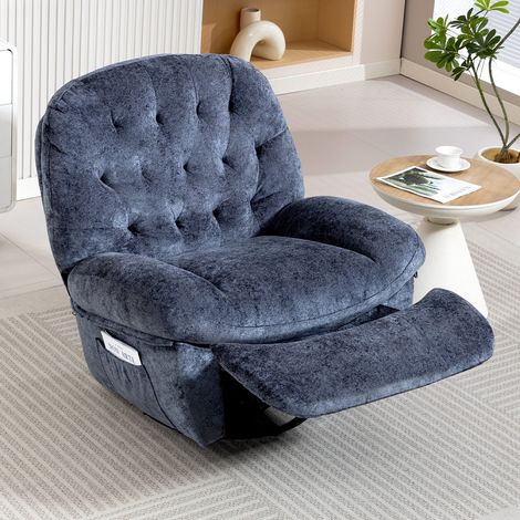 Fauteuil Relax Inclinable en Tissu Chenille Bleu Foncé, Rotatif 360°, Inclinaison 90°-150°, Charge 160kg, Fauteuil de Détente pour Salon (1/5)