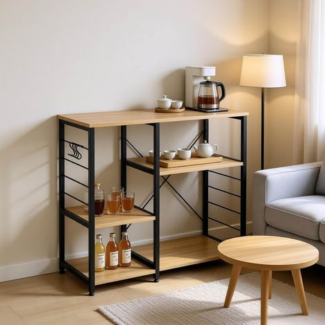 Mueble de cocina de 5 niveles, soporte para microondas, 90 x 40 x 83,5 cm, roble claro DESVIAE (1/4)