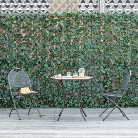 Lot de 4 Haies Artificielles de Lierre Extensible. Feuilles Murale Brise-vue en Polyester Osier. 200 x 100 cm. Vert