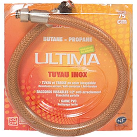 Dipra – Flexible inox pour gaz butane propane 75 cm – Raccords à visser 20/150 et 15/21 – Certifié NF – Validité illimitée