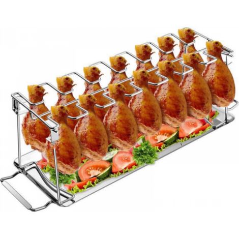 Support pour poulet - Support pour cuisses de poulet - Support pour poulet BBQ - Acier inoxydable robuste, peut contenir 14 cuisses de poulet, va au lave-vaiss (1/5)